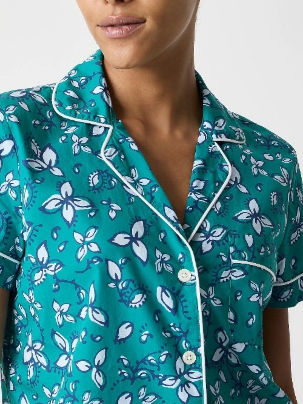 J. Crew Factory Short-Sleeve Cotton Short Pajama Set - White Bright Spearmint - Picture 2 of 11